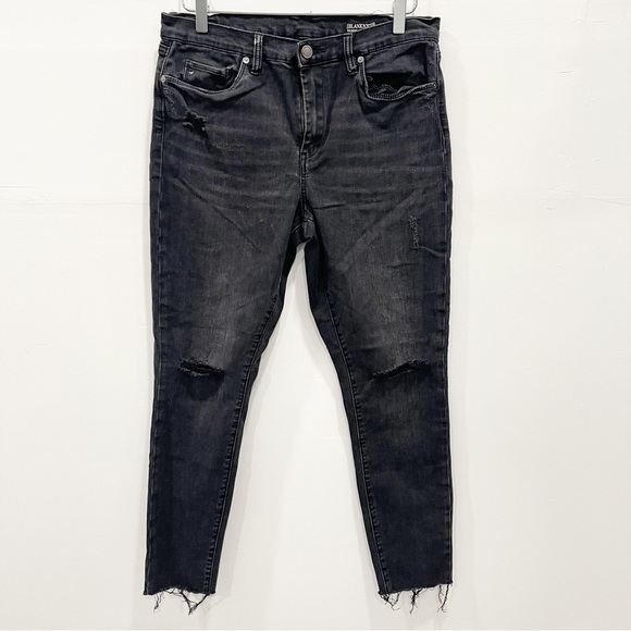 Blank NYC The Bond Raw Hem Distressed Jeans in Washed Black Size 31 - Picture 1 of 13
